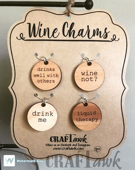 Funny Wine Charm Set of 8 With Card SVG Laser Cut File | Etsy Glowforge Aura, Glow Forge, Laser Engraved Gifts, Laser Projects, Laser Cut Wood Crafts, Routeur Cnc, Laser Engraved Ideas, Card Svg, Scrap Busters