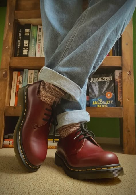 Red docs Red Oxford Shoes Outfit, Red Dr Martens Outfit, Oxfords With Dress, Oxford Doc Martens Outfit, Red Doc Martens Outfit, Dr Martens 1461 Outfit, Red Docs, Doc Martens Oxfords, Red Oxford Shoes