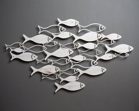 School of Fish Metal Wall Art Fish Wall Decor Coastal Wall | Etsy Metal Fish Art, Metal Fish Wall Art, Deco Marine, Steel Wall Art, Modern Metal Wall Art, School Of Fish, Creative Wall Decor, Fish Wall Decor, Elegant Wall Art