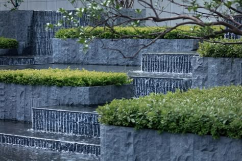 Waterfall Wall, Outdoor Living Design, Landscape Elements, Landscape And Urbanism, Landscape Architecture Design, Garden Elements, Water Element, Hanging Garden, Garden Pool