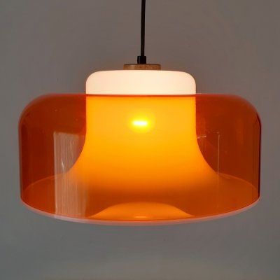 Orange Lamp Aesthetic, Modern Orange Lamp, 70s Lamp Hanging, Orange Pendant Light, Orange Lamps, 60s Glass Lamp Orange, Retro Lighting, Space Furniture, Glass Pendant Lamp