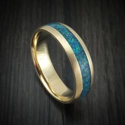 Sapphire Wedding Band, Opal Ring Gold, Wave Ring, Pattern Ring, Synthetic Opal, Opal Color, Initial Ring, Mens Band, Yellow Gold Ring