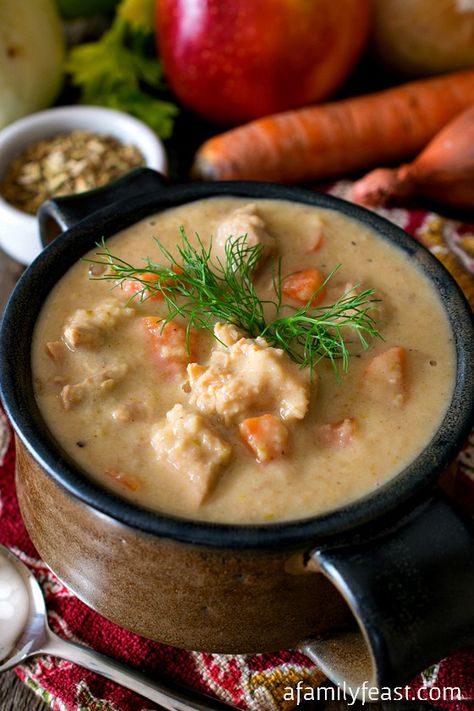 Cream of Turkey Soup with Fennel and Apple - A Family Feast® Cream Of Turkey, Cream Of Turkey Soup, Creamed Turkey, Pumpkin Cheesecakes, Indian Pudding, Thanksgiving Casserole, Cabbage And Noodles, Mini Pumpkin Cheesecake, Turkey Soup Recipe