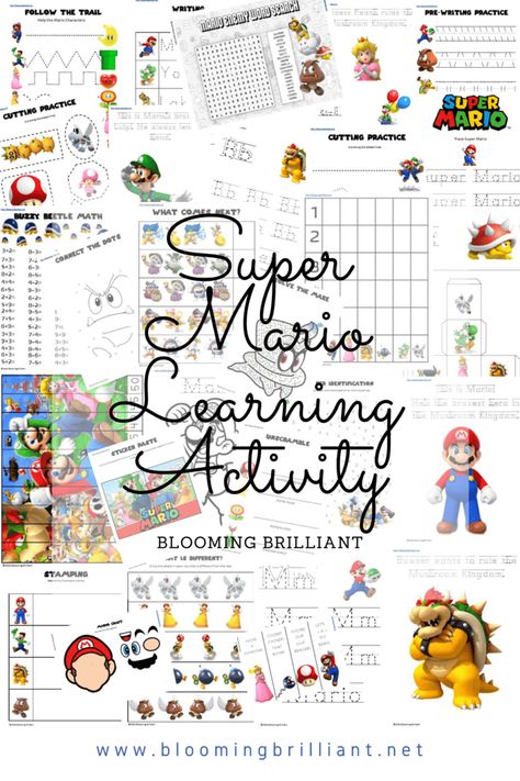 Super Mario Learning Activity Pack - Blooming Brilliant Super Mario Homeschool, Super Mario Preschool Activities, Mario School Activities, Super Mario Learning Activities, Super Mario Worksheets, Mario Day Activities, Mario Worksheets, Mario Activities, Thrive Approach