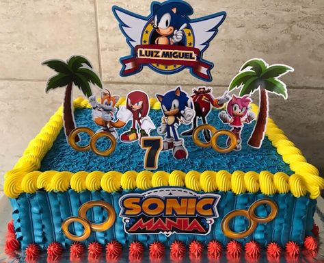 Sonic Torte, Sonic Birthday Cake Ideas, Simple Sonic Birthday Cake, Birthday Cake Sonic, Sonic Birthday Sheet Cake, Tort Sonic, Sonic Sheet Cake, Pastel Sonic, Cake Sonic Ideas