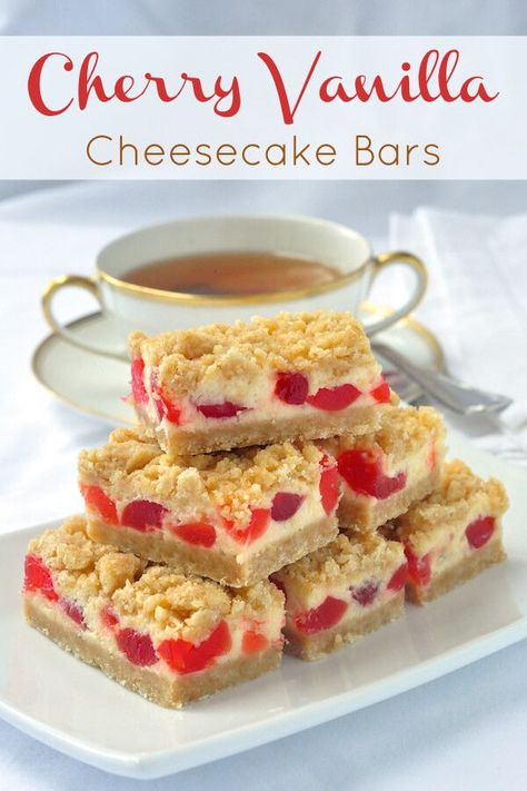 Cherry Vanilla Cheesecake Bars – a very festive and easy cheesecake cookie bar recipe. Perfect for the Holiday freezer. One of Rock Recipes TOP 25 most popular recipes of over 1400 published. Valentines Desserts, Newfoundland Recipes, Cheesecake Cookie, Popular Cookies, Cherry Vanilla, Rock Recipes, Vanilla Cheesecake, Cookie Bar, Cherry Recipes