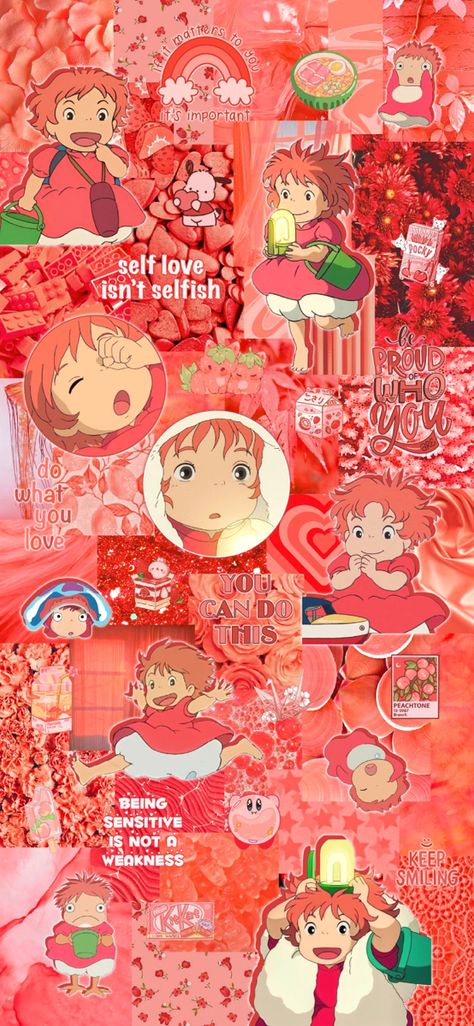 Coral Wallpaper Aesthetic, Ponyo Wallpapers Iphone, Ponyo Aesthetic Wallpaper, Ponyo Cute, Cindy Core, Ponyo Wallpapers, Cute Affirmations, Red Orange Wallpaper, Ponyo Aesthetic