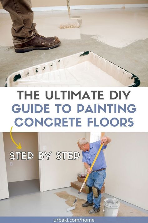 Transform your dull concrete floors into a stunning focal point with this easy guide on how to paint like a pro. You'll be amazed at how a simple coat of paint can instantly revamp your space and give it a fresh, new look. We'll guide you through the entire process, from prepping the surface to selecting the perfect color palette to ensure that your floors perfectly complement your decor. With our expert tips and techniques, you'll achieve a professional-looking finish that will make your... How To Paint A Basement Floor, Repainting Concrete Floors, How To Paint A Concrete Floor, Painted Interior Concrete Floors, Cement Floor Paint Ideas, Refinishing Concrete Floors, How To Paint Concrete Floors, Painting Concrete Floors Indoor, Painting Indoor Concrete Floors