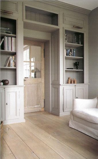 built ins Bookcase Around Door, Bookcase Door, Book Shelves, Built In Bookcase, Entry Door, Built In Shelves, Home Library, A Living Room, The Doors