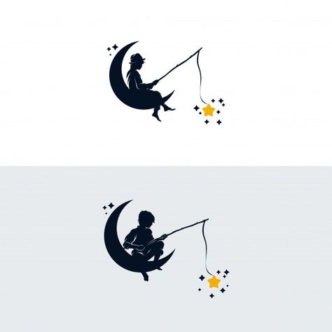 Set of kid fishing in the moon logo desi... | Premium Vector #Freepik #vector #star #children #man #nature Man Fishing On The Moon Tattoo, Man In Moon, Man On The Moon Tattoo, Man In The Moon Tattoo, Man In The Moon, G Logo Design, Photoshop Poster, Moon Graphic, Planet Tattoos