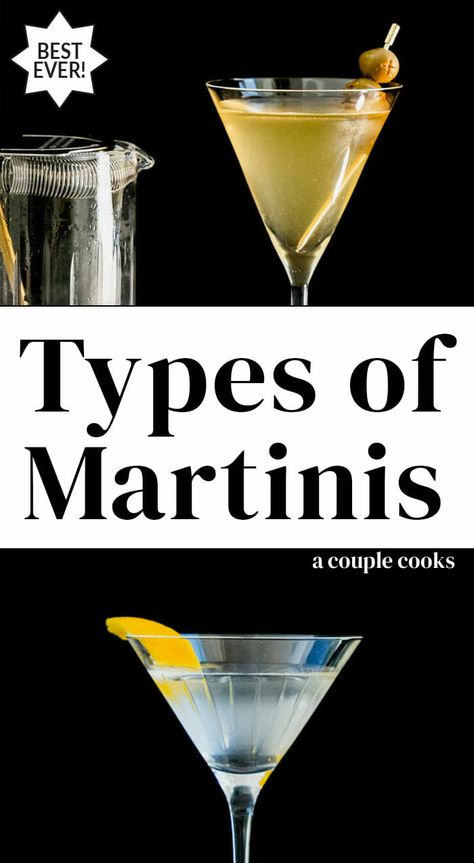 Here are all the best types of martinis! Try everything from the classic dry martini to all the fruity flavored vodka spins. #martini #typesofmartinis #martinicocktail #cocktails Vodka Martini Recipe, Vodka Martini Recipes Easy, Best Martini, Vodka Martinis, Different Martinis, Classic Martini Recipes, Martini Variations, Types Of Martinis, Best Martini Recipe