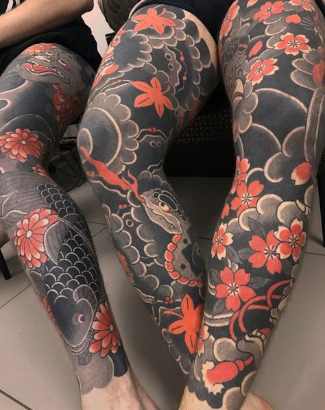 Asian Style Tattoos Japanese Art, Trad Japanese Tattoo Sleeve, Japan Themed Tattoo, Japanese Thigh Tattoo, Japanese Knee Tattoo, Neo Japanese Tattoo, Japanese Leg Sleeve, Japanese Forearm Tattoo, Tato Irezumi