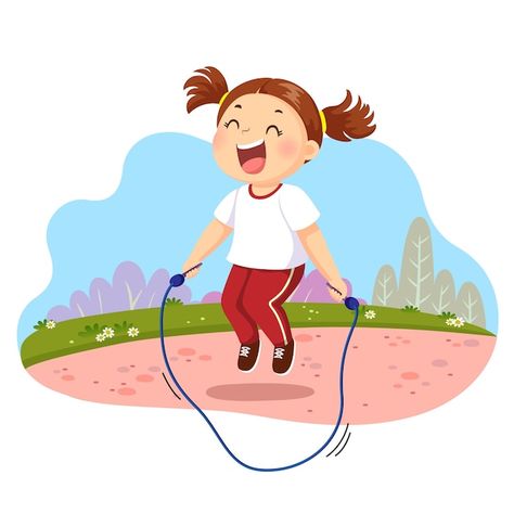 Vector illustration of happy little girl... | Premium Vector #Freepik #vector #skipping #kids-fitness #kids-exercise #skipping-rope Aesthetic Boarders Designs, Rope Drawing, Jumping Rope, Happy Children's Day, Boy Face, Different Emotions, Boy Character, Boys Playing, Kids Ride On