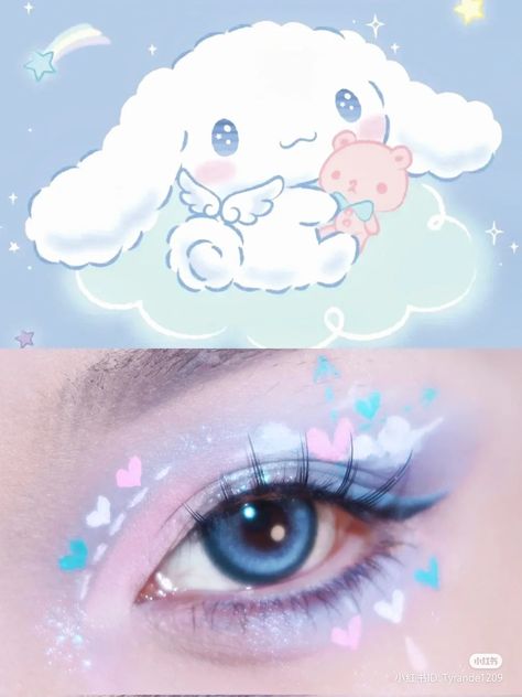 Gradient Eyeshadow, Cinnamoroll Makeup Look, Cinnamon Roll Makeup, Cinnamoroll Makeup, Anime Eye Makeup, Anime Makeup, Kawaii Makeup, Unicorn Makeup, Whatsapp Wallpaper Cute