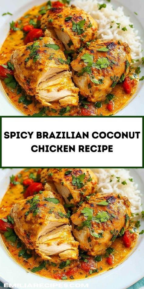 Looking for dinner ideas? Try our Spicy Brazilian Coconut Chicken recipe. It’s one of the best dinner recipes for family, combining bold flavors with easy chicken recipes—perfect for chicken dinner ideas and weeknight meals. Brazilian Coconut Chicken, The Best Dinner Recipes, Coconut Chicken Recipe, Chicken Dinner Ideas, Top Dinner Recipes, Top Chicken Recipes, Best Dinner, Coconut Milk Recipes, Coconut Sauce