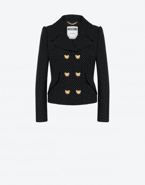 Teddy Buttons polka dots jacquard jacket - Co-ords - Clothing - Women - Moschino | Moschino Official Online Shop Moschino Blazer, Polka Dot Embroidery, Dot Embroidery, Moschino Teddy Bear, Jacquard Jacket, Double Breasted Jacket, Back Women, Clothing Co, Jacket Outfits