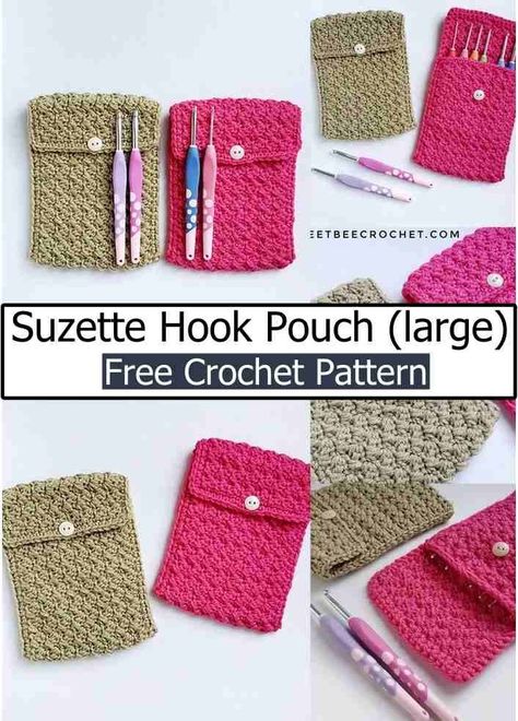 Crochet Hook Holder Easy Crochet Hook Case Pattern, Crochet Pouch For Hooks, Crochet Hook Holder Free Pattern, Crochet Needle Holder, Crochet Hook Case Free Pattern, Crochet Hook Pouch, Crochet Hook Case Pattern, Crochet Pouf Pattern, Easy Diy Crochet