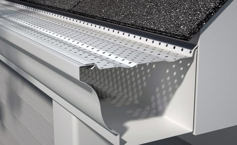 A gutter guard on a home. Gutter Drainage Ideas, Aluminum Shingles, Gutter Drainage, Green Roof Garden, Diy Gutters, Roof Drain, Plastic Roofing, Fold Out Table, Gutter Repair