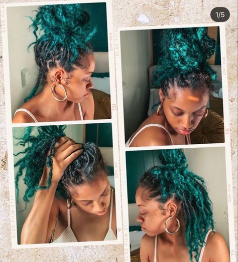 Emerald Green Locs Black Women, Dyed Loc Tips Black Women, Blue Green Locs Black Women, Dark Green Locs Black Women, Teal Locs Black Women, Blue And Green Locs, Turquoise Locs, Dark Green Locs, Green Locs Black Women