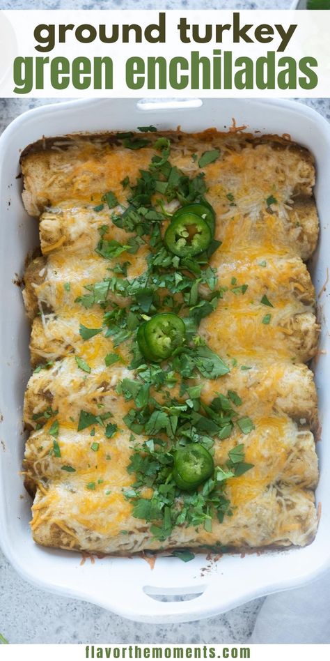 Enchiladas With Green Sauce, Green Enchilada Recipe, Turkey Enchilada Casserole, Salsa Verde Enchiladas, Verde Enchiladas, Ground Turkey Enchiladas, Green Enchiladas, Panini Recipes Chicken, Turkey Enchiladas