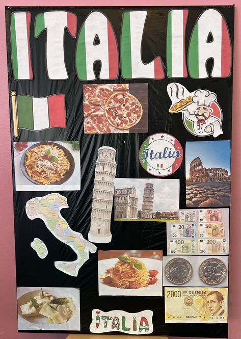 Italy Display, Classroom Presentation, Italian Crafts, Italy Project, Kindergarten Posters, Italian Party, Teacher Technology, Italy Art, International Day