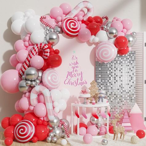 Pink Candy Cane, Reunion Decorations, Candy Balloons, Christmas Balloon Decorations, Christmas Sketch, New Year's Party Decorations, Wish You Merry Christmas, Xmas 2024, Garland Arch