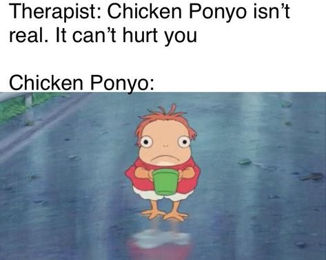 Ponyo Fanart Older, Ponyo Art Fanart, Funny Studio Ghibli Memes, Ponyo Funny, Ponyo Quote, Ponyo Grown Up, Ponyo And Sasuke Grown Up, Studio Ghibli Funny, Chicken Ponyo