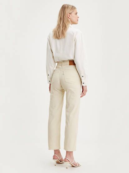 Ribcage Straight Ankle Women's Jeans - White | Levi's® CA Khaki Pants Outfit Aesthetic, Corduroy Pants Outfit, Khaki Pants Outfit, Straight Leg Jeans Outfits, High Rise Blue Jeans, White Levis, Blue Jean Outfits, Cream Jeans, Cream Pants