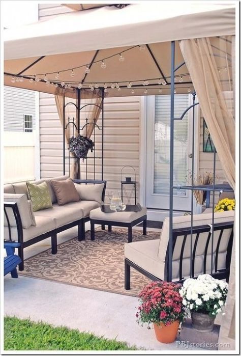 Terrace Curtains, Backyard Patio Makeover, Hot Tub Gazebo, Gazebo Ideas, Backyard Gazebo, Glider Chair, Patio Gazebo, Outdoor Patio Lights, Patio Makeover