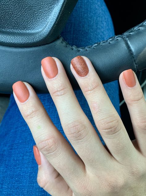 Fall Season Nails Colors Orange, Fall Wedding Nails For Mother Of The Bride, Matte Nails Fall Colors, October Vacation Nails, Fall Nail Matte, Matte Orange Nail Fall, Early Fall Nails Dip, Matte Fall Nails Short, Fall Matte Nail Colors