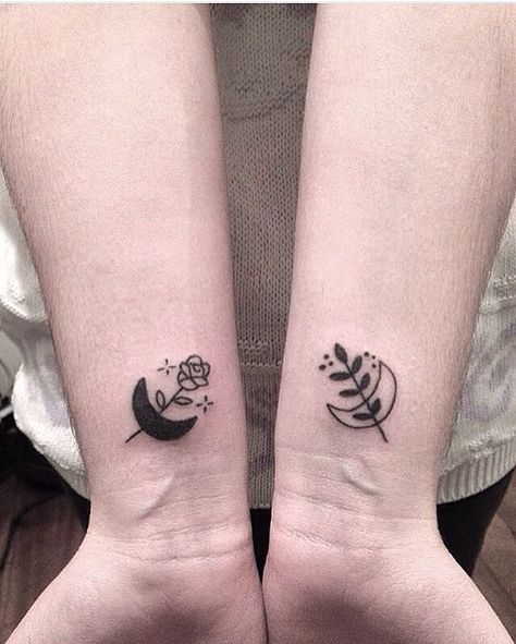 Mystical Matching Tattoos, Plant Matching Tattoos, Tattoos Moon, Moon Tattoos, Matching Tattoo, Matching Tattoos, Moon Tattoo, Print Tattoos, Tattoos And Piercings