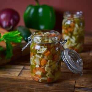 Chicago Giardiniera Recipe, Chicago Style Giardiniera Recipe, Giardiniera Recipe, Veggie Recipe, Antipasto Platter, Serrano Pepper, Condiment Recipes, Pickled Veggies, Pickled Vegetables