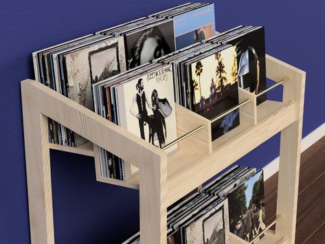 Create the ultimate centerpiece for your vinyl collection with our DIY Plywood Vinyl Record Storage Display Unit. Designed with the music enthusiast in mind, this digital download provides detailed PDF plans for crafting a stunning, functional furniture piece that not only stores but showcases your precious vinyl records. The unit features a two-tiered design, offering ample space with two rows of three bins on the top tier and an additional three bins on the bottom tier, perfectly sized for you Diy Vinyl Record Holder, Diy Record Storage Ideas, Vinyl Shelf Diy, Vinyl Holder Ideas Record Storage, Record Organization, Diy Record Storage, Record Storage Ideas, Vinyl Record Storage Plans, Vinyl Storage Ideas