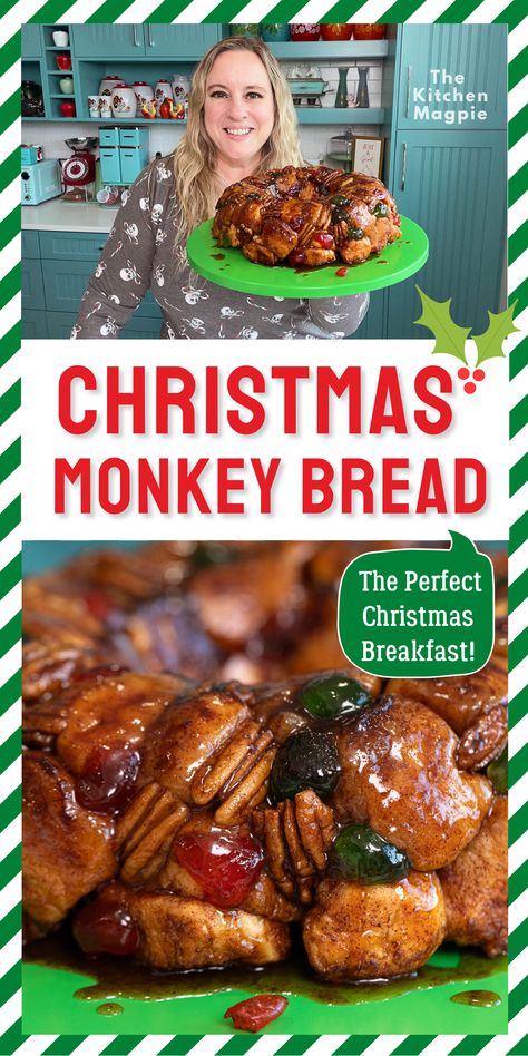 Christmas Monkey Bread Christmas Breakfast Bread, Christmas Monkey Bread, Pecans Candied, Christmas Monkey, Candied Cherries, Tree Monkey, Christmas Traditions Family, Christmas Fruit, Cherry Candy