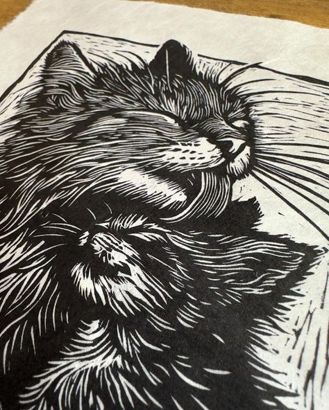 Linocut Fabric Printing, Cat Linocut, Linocut Inspiration, Lino Design, Linocut Ideas, Deckled Edge Paper, Lino Cuts, Art Study, Mulberry Paper