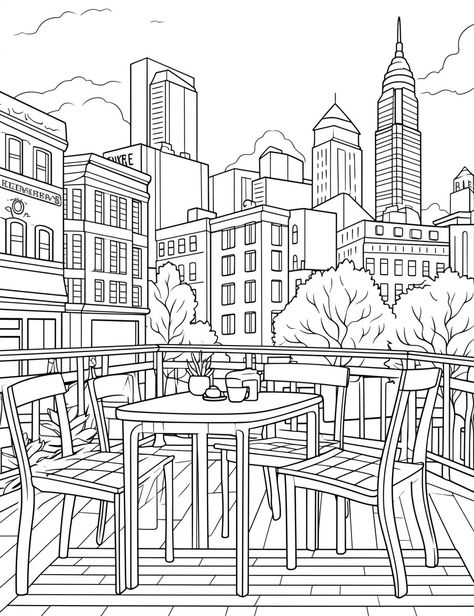 Fantastic Cities Coloring Pages – Bujo Art Shop Romantic Coloring Pages For Adults, Nyc Coloring Pages, Colouring Pages For Adults Printable Free, Girly Coloring Pages, City Coloring Pages, Fantastic Cities Coloring Book, Activity Therapy, Cute Coloring Page, Aesthetic Coloring Pages