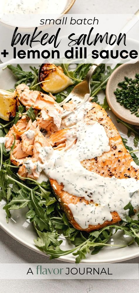 Slow Baked Salmon, Lemon Sauce For Salmon, Dill Salmon Recipes, Sockeye Salmon Recipes, Simple Baked Salmon, Charred Lemon, Yogurt Dill Sauce, Dill Sauce For Salmon, Baked Salmon Lemon