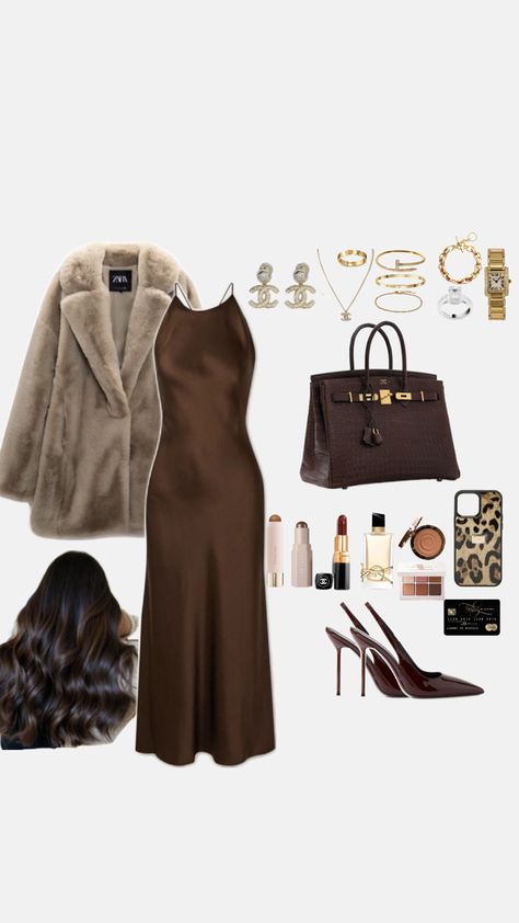 #elegant #elegantoutfit #birken #birkenmom #richgirl #dolcegabanna #zara #zaraoutfit #chanel #chaneloutfit #porsche #porchemom #brown #brownaesthetic #brownhair #brownhairaesthetic #premiumlife #richlifeaestetic #fyp #keşfet #beniöneçıkar #followme Winter Party Outfit Dressy, Dark Colored Outfits, Elegant Dinner Outfit, Fancy Dinner Outfit, Brown Outfit Aesthetic, 1930s Outfits, Dinner Outfit Classy, Drinks Outfits, Staple Wardrobe