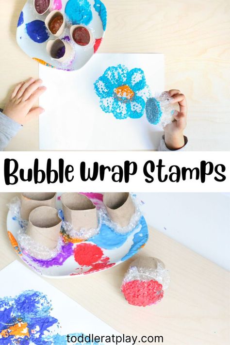 This DIY Bubble Wrap Stamp Art is a super simple craft for kids of any age! #diystamps #recycledplay #recycledcrafts #bubblewrapcrafts #springcrafts #summercrafts Artsy Thursday Activities For Toddlers, Preschool Stamp Art, Bubble Wrap Crafts For Kids, Bubble Wrap Painting For Kids, Bubble Crafts Preschool, Bubble Wrap Art For Kids, Nursery Activities For Under 2s, Bubble Wrap Activities, Bubble Art For Kids