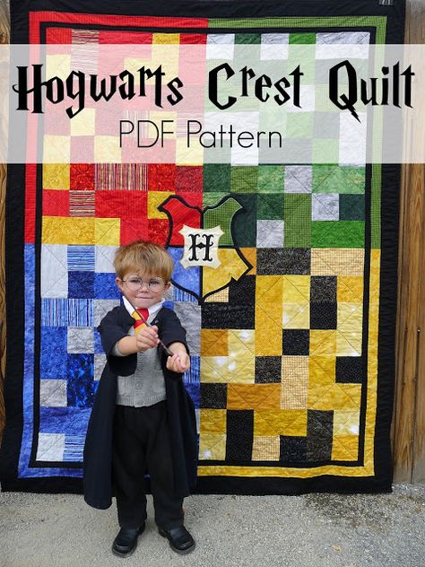 Pieces by Polly: Harry Potter Hogwarts Quilt Patterns Now Available from… Harry Potter Baby Quilt, Harry Potter Themed Bedroom, Baby Harry Potter, Harry Potter Kostüm, Harry Potter Blanket, Harry Potter Quilt, House Quilt Patterns, Harry Potter Nursery, Harry Potter Cosplay