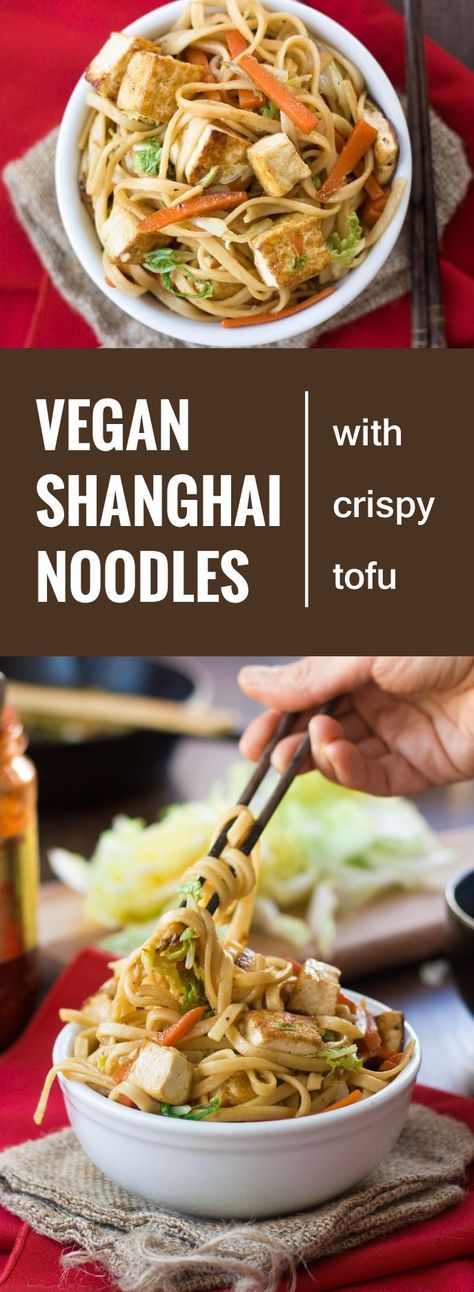 These vegan Shanghai noodles are stir-fried with veggies, drenched in a savory sauce and served up with crispy pan-fried tofu. Shanghai Noodles Recipe, Shanghai Noodles, Vegan Asian Recipes, Vegan Noodles, Vegan Pasta Recipes, Noodles Recipe, Savory Sauce, Tofu Recipes, Tempeh