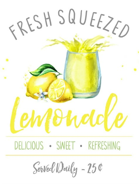 Fresh squeezed lemonade free summer printable. Cute for any summer decor or a fun lemonade bar or beverage cart. #summerdecor #freeprintables #summerprintables #lemonadestand #beveragebar Lemonade Stand Printables, Cute Lemonade Stand, Fun Lemonade, Lemons Decor, Lemon Decor Ideas, Lemon Ideas, Lemon Decorations, Summer Party Diy, Lemonade Stand Sign