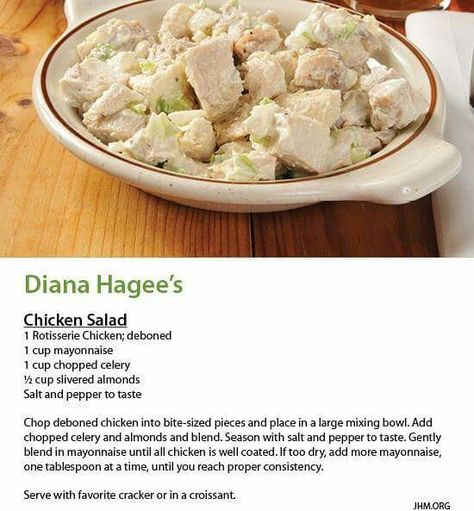 Diana Hagee Chicken Salad Diana Hagee Recipes, Coleslaw Recipes, Blue Ribbon Recipes, Coleslaw Recipe, Carb Diet, Rotisserie Chicken, Coleslaw, Turkey Recipes, Chicken Salad