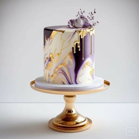 Purple And Rose Gold Cake, Lavender Birthday Cake, Marbled Cake, 19 Birthday, Purple Cakes Birthday, Butterfly Birthday Cakes, 40th Cake, Purple Cake, Birthday Cake Decorating Ideas