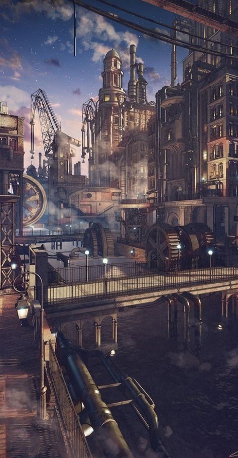 Steampunk Building Concept Art, Dieselpunk Aesthetic, Steampunk Concept Art, Steampunk Setting, Steampunk Building, Dieselpunk Art, Steampunk Wallpaper, Steampunk World, Game Art Environment