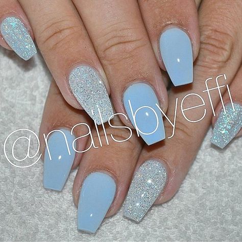 Blue with Diamond @nailsbyeffi #gelenaglar #gelnails #glitter #diamond #blue #naglar #göteborg Light Blue Nail Designs, Blue And Silver Nails, Silver Nail Designs, Blue Glitter Nails, Unghie Sfumate, Glitter Nails Acrylic, Light Blue Nails, Baby Blue Nails, Blue Acrylic Nails