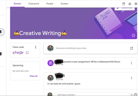 google classroom
writing 
creative writing Google Classroom Codes For Movies, Google Classrooms To Join For Fun, Google Classroom Codes To Join For Fun, Join My Google Classroom, Google Classroom Codes, My Classroom, Learn To Code, English Class, The Class