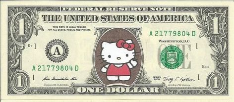 Hello Kitty Dollar Bill, Hello Kitty Money, Money Stickers, Money Notes, Bike Illustration, Cat Birthday Party, Hello Kitty Coloring, Money Sign, Hello Kitty Birthday