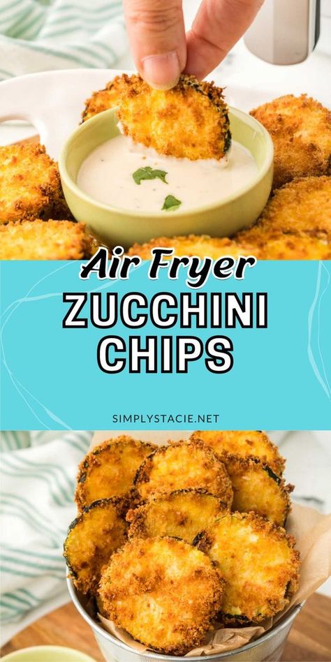 Air Fryer Zucchini Chips, Air Fryer Chips, Fried Zucchini Recipes, Pinterest Collage, Zucchini Chips Recipe, Air Fryer Zucchini, Zucchini Recipes Dessert, Air Fryer Recipes Snacks, Easy Zucchini Recipes