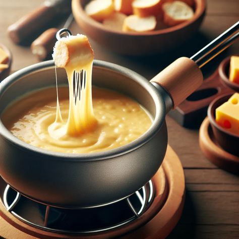 A close-up of a delicious looking cheesy fondue in a fondue pot Mary Berry Cheese Fondue, Fondue Cheese Recipe Melting Pot, Melting Pot Beer Cheese Fondue, Melting Pot Wisconsin Cheddar Fondue, Beer Cheese Fondue Recipe Melting Pot, Copycat Melting Pot Cheese Fondue, Cheese Fondue Recipe Easy Non Alcoholic, Fondue Cheese Recipe, Melting Pot Fondue Recipes